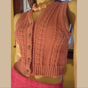 Vintage Austrian Boho Pink Buttondown Sweater Vest Top